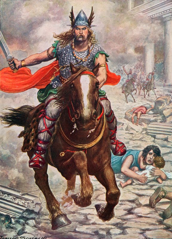 Hun Attila podnoszący Aquilę na ziemię autorstwa Tancredi Scarpelli