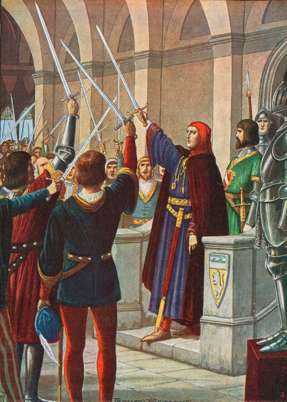 Cangrande della Scala mianowany generałem ligi Ghibillini, grudzień 1318 autorstwa Tancredi Scarpelli