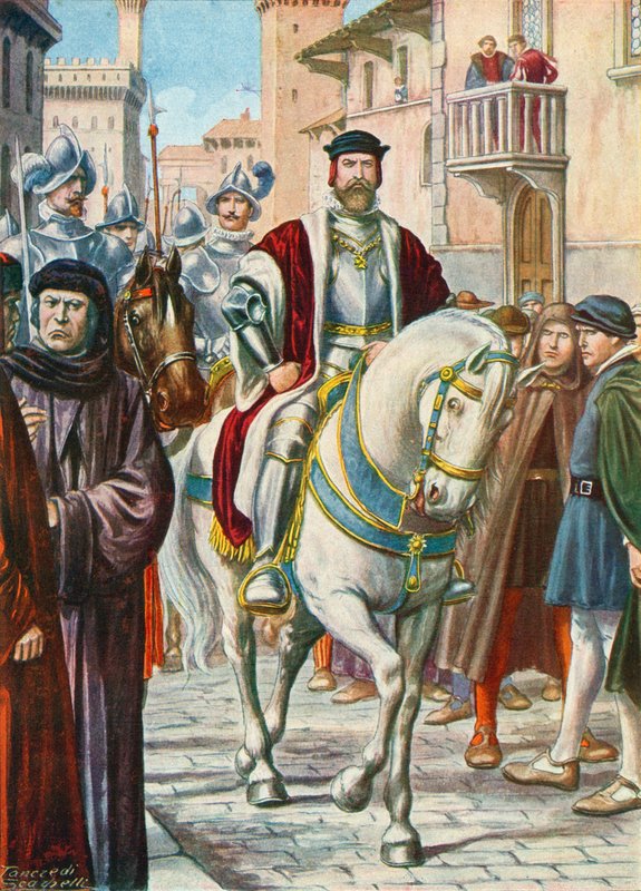 Cosimo I ze swoimi hiszpańskimi i niemieckimi strażnikami, którzy zawsze za nim podążali autorstwa Tancredi Scarpelli