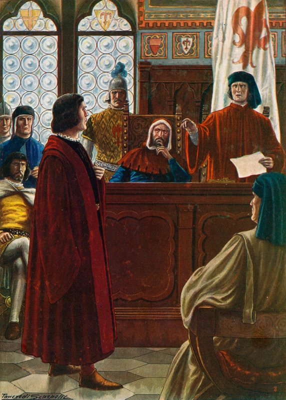 Cosimo dei Medici wezwany do stawienia się przed Signorią, aby bronić się przed wrogami w 1433 autorstwa Tancredi Scarpelli