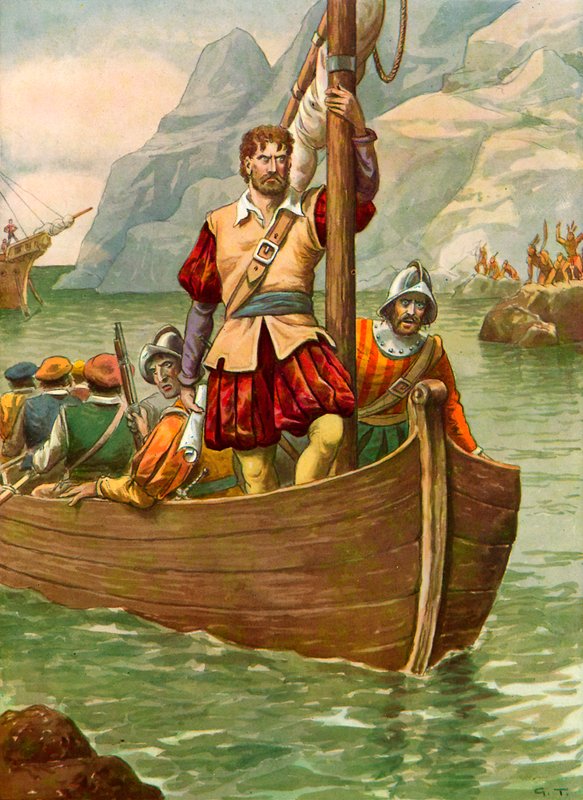 Giovanni da Verrazzano nad rzeką Hudson autorstwa Tancredi Scarpelli