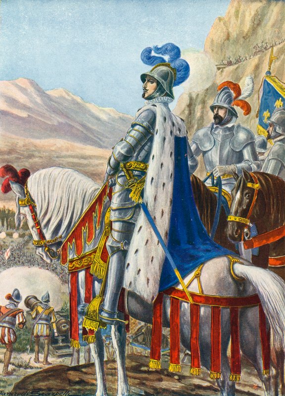 Król Francji Franciszek I dokonujący pomiaru Alp 15 sierpnia 1515 r autorstwa Tancredi Scarpelli