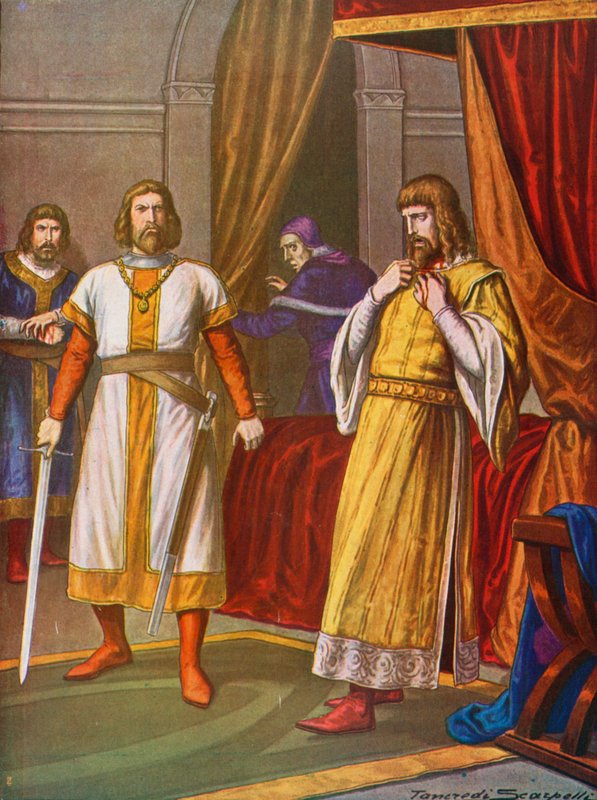 Król Filip Szwabii zabity przez hrabstwo Otto VIII z Wittelsbach w Bamburgu autorstwa Tancredi Scarpelli