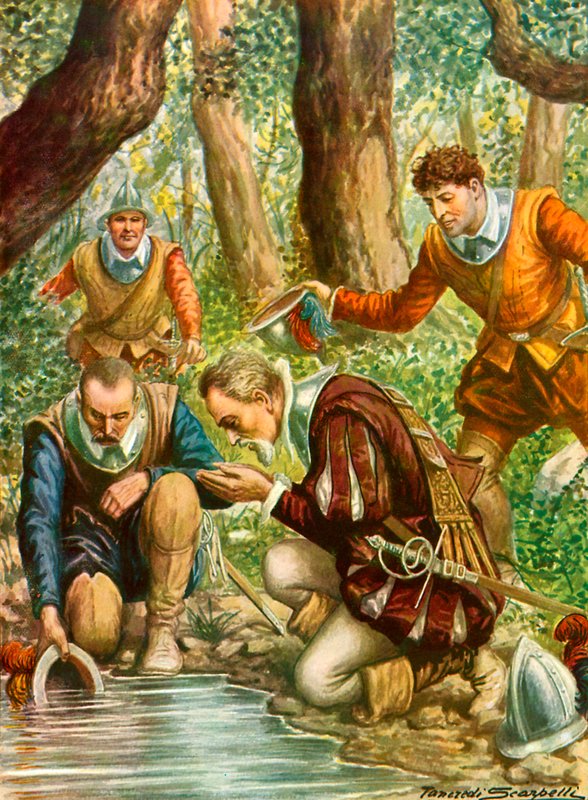 Ponce di Leon wyrusza na poszukiwanie fontanny młodości autorstwa Tancredi Scarpelli
