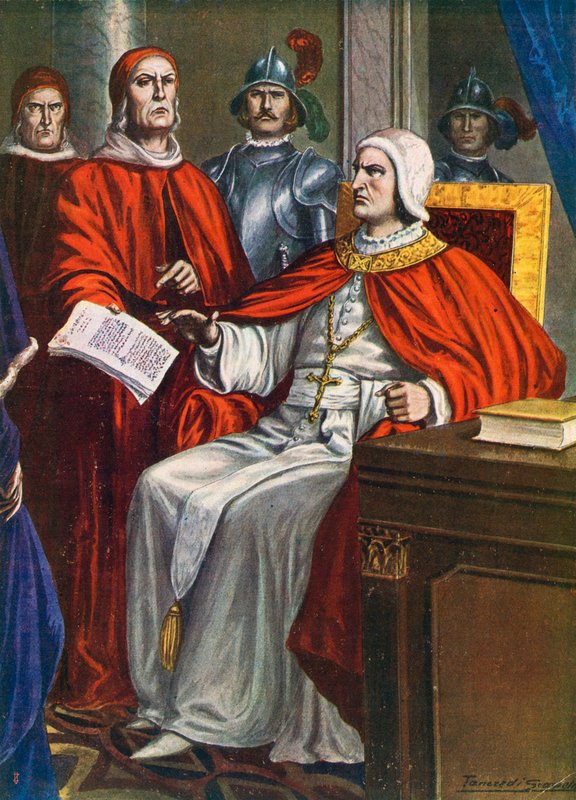 Papież Klemens VI zleca biskupowi Ferrary przyjęcie ultimatum Viscontis, 1351 autorstwa Tancredi Scarpelli