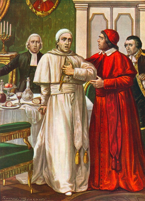Papież Klemens XIV zabrany przez nagłą chorobę, którą podejrzewano o spowodowanie trucizną podaną przez jezuitów 1774 autorstwa Tancredi Scarpelli