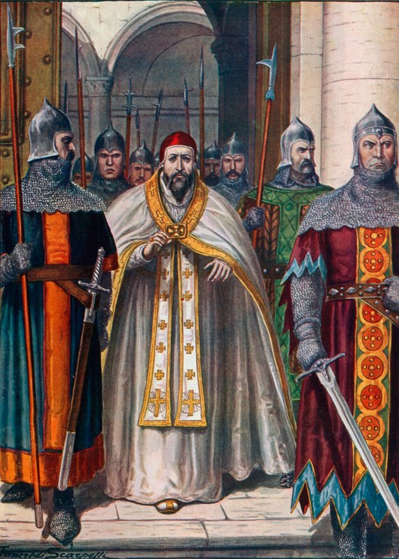 Papież Marcin I zmuszony do opuszczenia Rzymu na rozkaz cesarza Konstansa autorstwa Tancredi Scarpelli