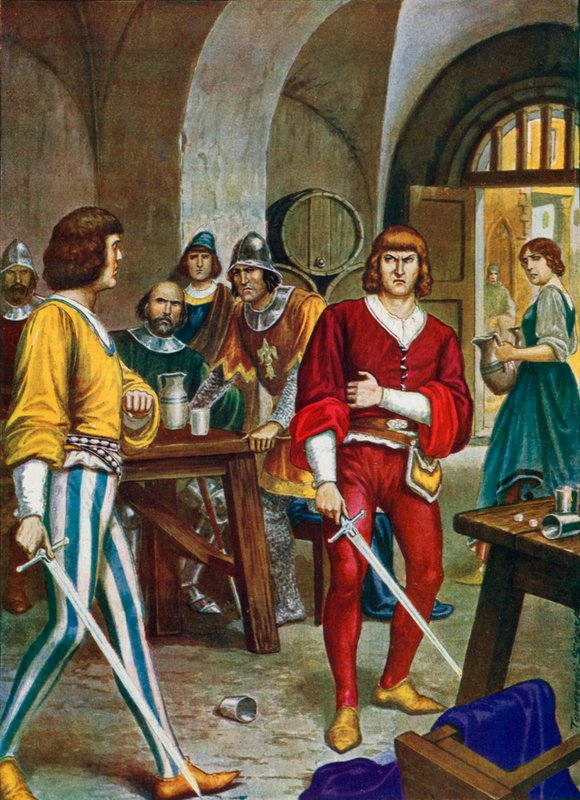 Guelfowie podzielili się na białych i czarnych po małym incydencie, 1300 autorstwa Tancredi Scarpelli