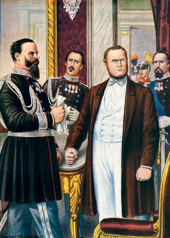 Victor Emanuel i Cavour dowiadują się o zawieszeniu broni w Villafranca, 12 lipca 1859 r autorstwa Tancredi Scarpelli