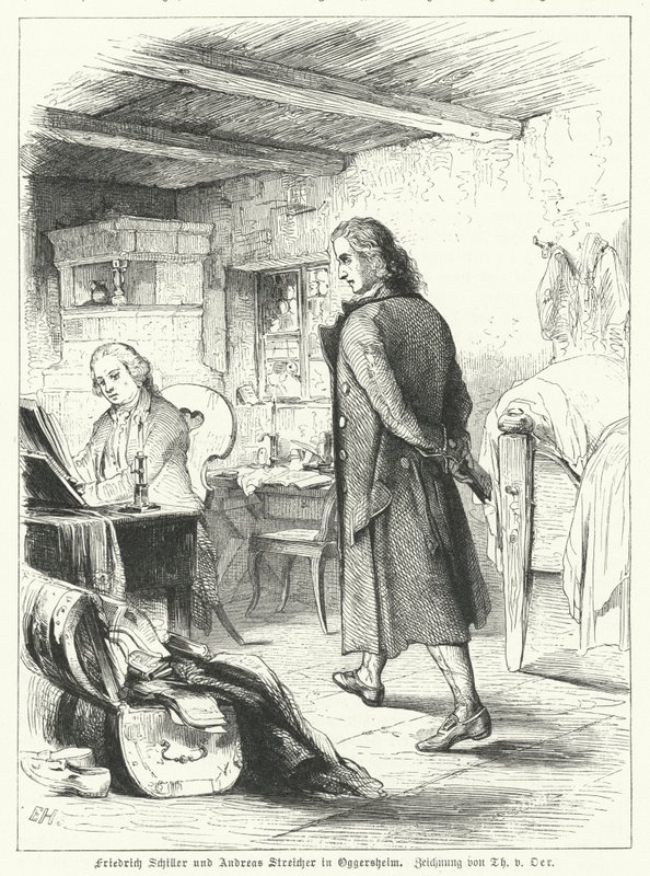 Niemiecki poeta i dramaturg Friedrich Schiller ze swoim przyjacielem pianistą i kompozytorem Andreasem Streicherem w Oggersheim autorstwa Theobald Reinhold von Oer
