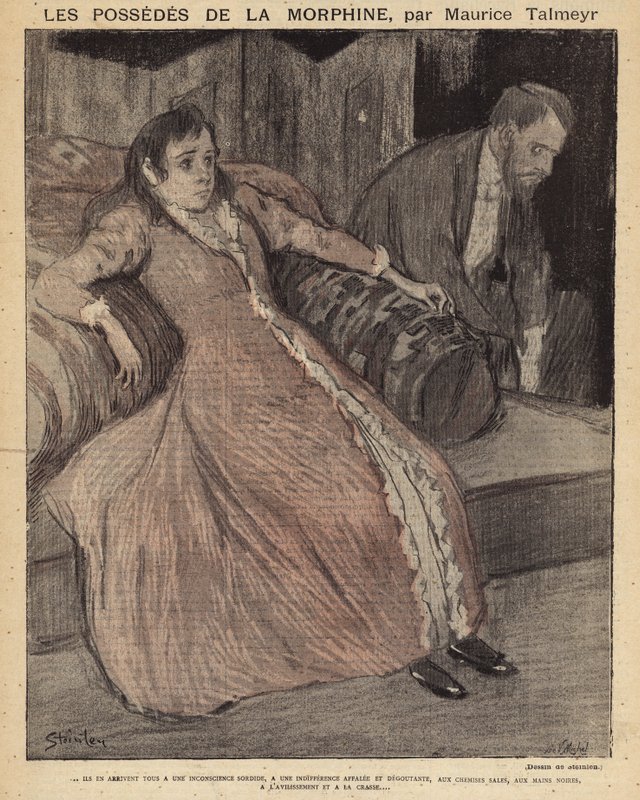 Scena z Le Possedes de la Morphine autorstwa Maurice Talmeyr autorstwa Théophile Alexandre Steinlen