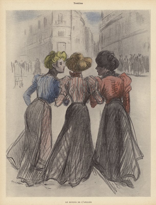 Trzy kobiety idące ulicą (kolor lito) autorstwa Theophile Alexandre (after) Steinlen