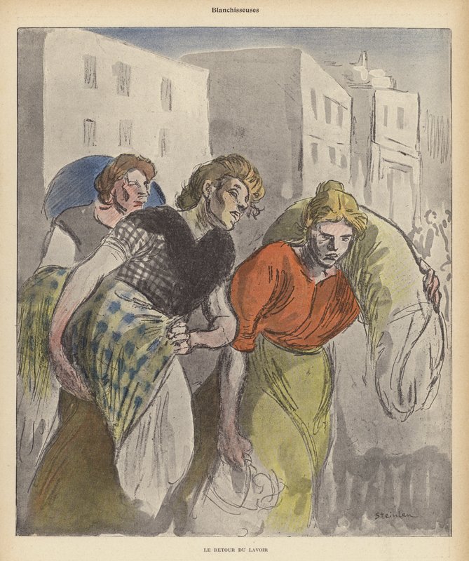 Praczki powracające z pralni (kolor lito) autorstwa Theophile Alexandre (after) Steinlen