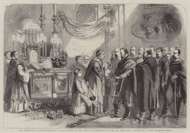Rewolucja w Neapolu, Garibaldi w sanktuarium Dziewicy z Piedigrotty 8. rocznica autorstwa Thomas Nast