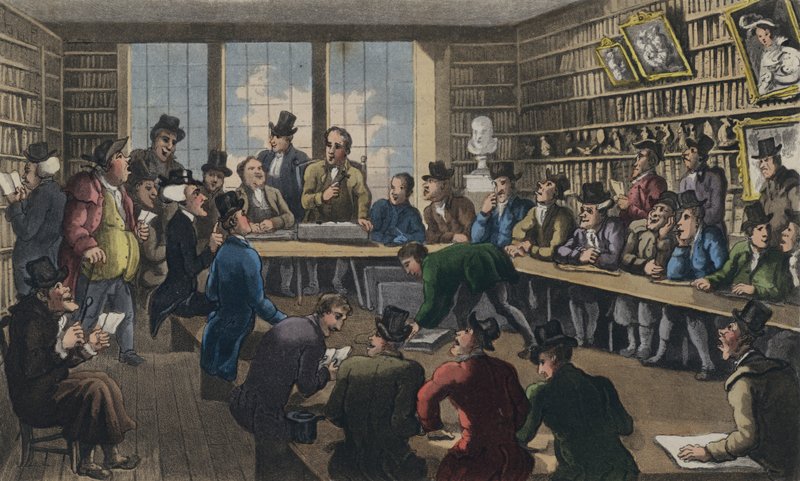 Doctor Syntax na aukcji autorstwa Thomas Rowlandson