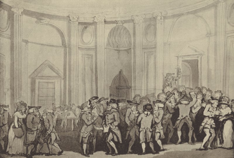 Rotunda Sir Roberta Taylora, Bank of England, gdy była używana jako giełda papierów wartościowych autorstwa Thomas Rowlandson