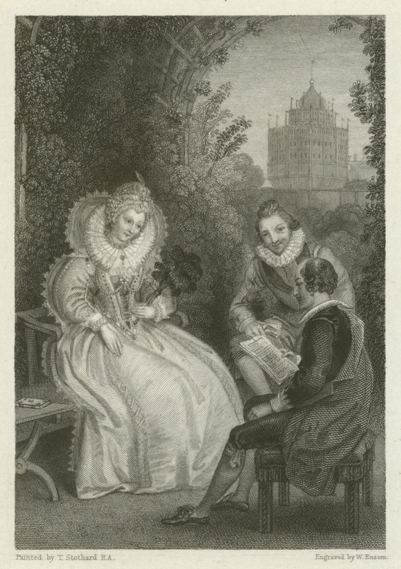 Rozmowa Szekspira z królową Elżbietą autorstwa Thomas Stothard