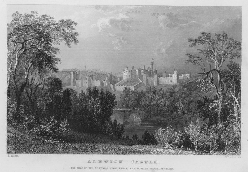 Zamek Alnwick, siedziba Hugh Percy, księcia Northumberland (rycina) autorstwa Thomas (after) Allom