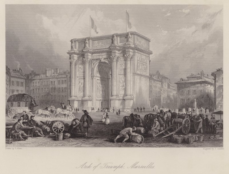 Łuk Triumfalny, Marsylia (rycina) autorstwa Thomas (after) Allom