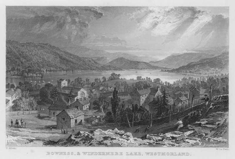 Bowness i Windermere Lake, Westmorland (grawerowanie) autorstwa Thomas (after) Allom