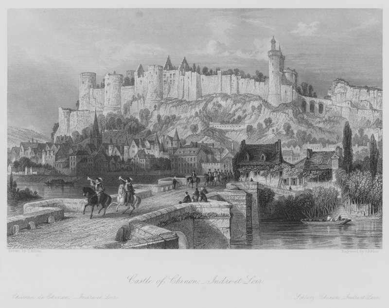 Zamek Chinon, Indre-et-Loir (grafika) autorstwa Thomas (after) Allom