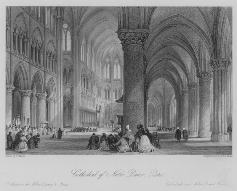 Katedra Notre Dame w Paryżu (rycina) autorstwa Thomas (after) Allom