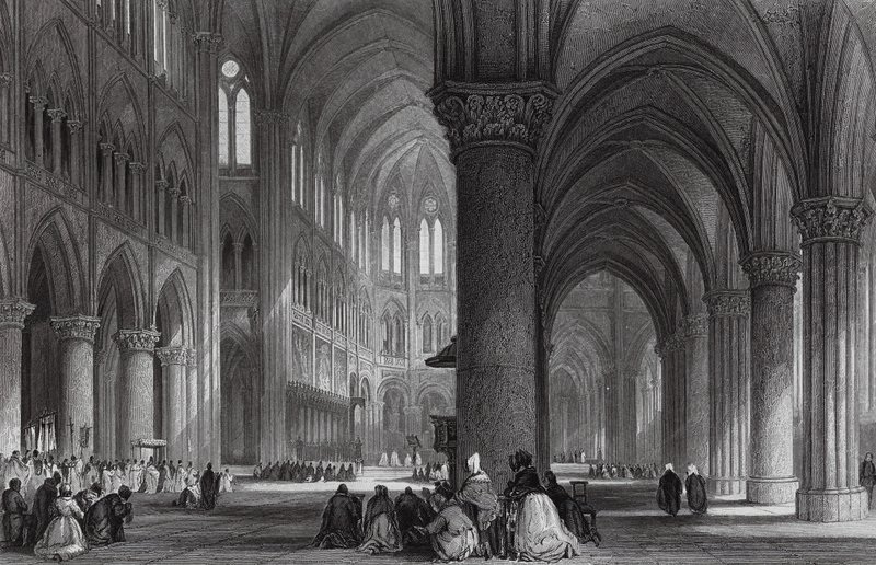 Katedra Notre Dame w Paryżu (rycina) autorstwa Thomas (after) Allom