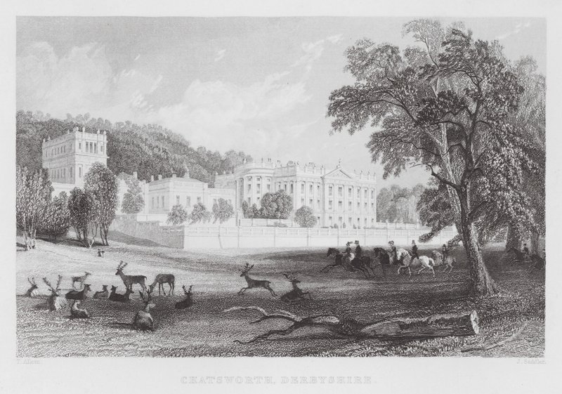 Chatsworth, Derbyshire (grawerowanie) autorstwa Thomas (after) Allom