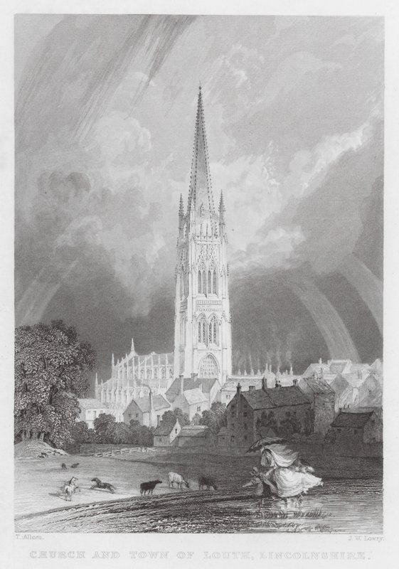Kościół i miasto Louth, Lincolnshire (grafika) autorstwa Thomas (after) Allom