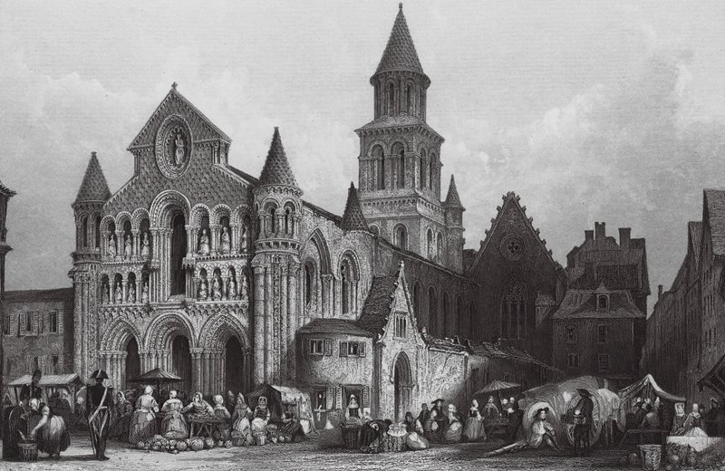 Kościół Notre Dame, Poitiers (rycina) autorstwa Thomas (after) Allom