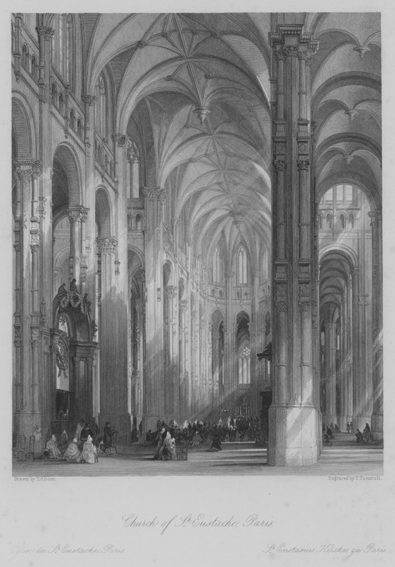 Kościół św. Eustachego w Paryżu (rycina) autorstwa Thomas (after) Allom