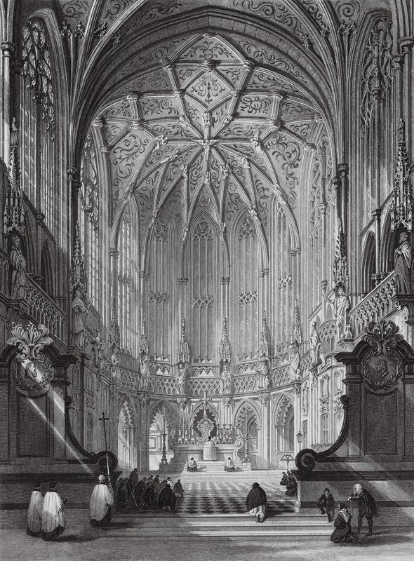 Kościół św. Jakuba, Liege (rycina) autorstwa Thomas (after) Allom