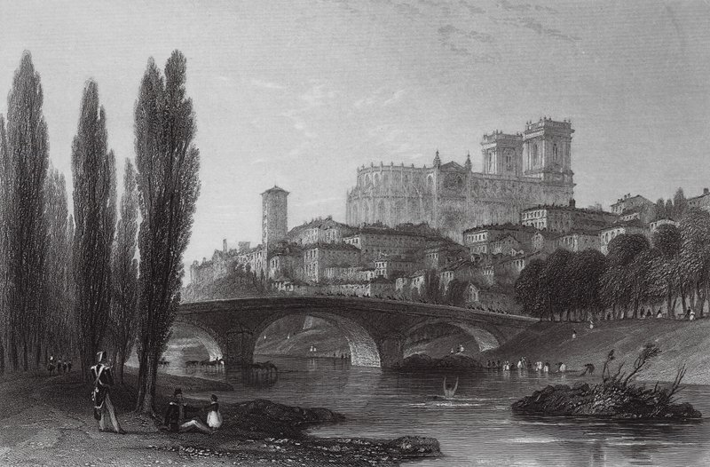 Miasto Auch, Pireneje (rycina) autorstwa Thomas (after) Allom