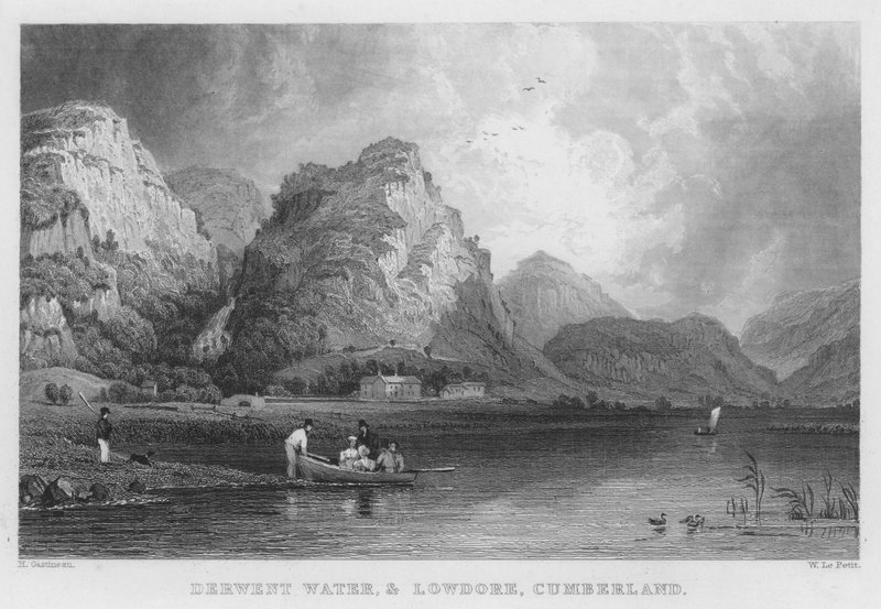 Derwent Water i Lowdore, Cumberland (grawerowanie) autorstwa Thomas (after) Allom