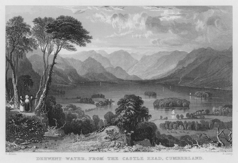 Derwent Water, z Castle Head, Cumberland (rycina) autorstwa Thomas (after) Allom