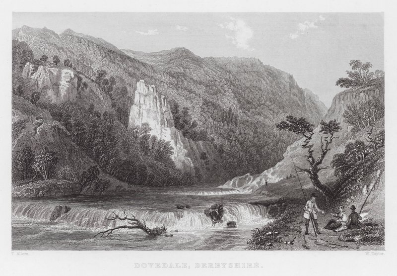 Dovedale, Derbyshire (grawerowanie) autorstwa Thomas (after) Allom