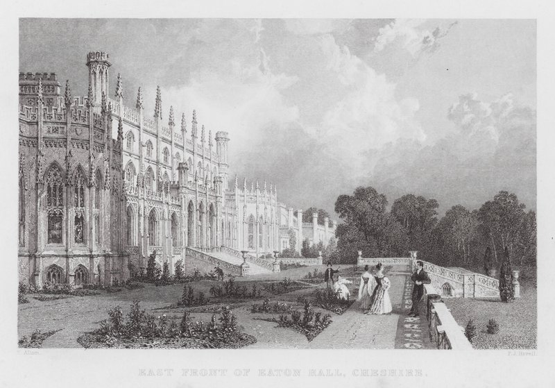 Wschodni front Eaton Hall, Cheshire (rycina) autorstwa Thomas (after) Allom
