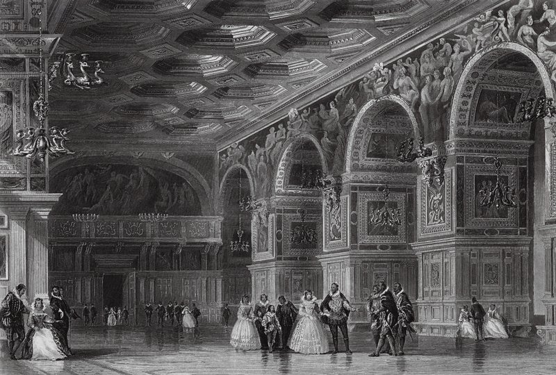 Galeria Henryka II w Fontainebleau (rycina) autorstwa Thomas (after) Allom