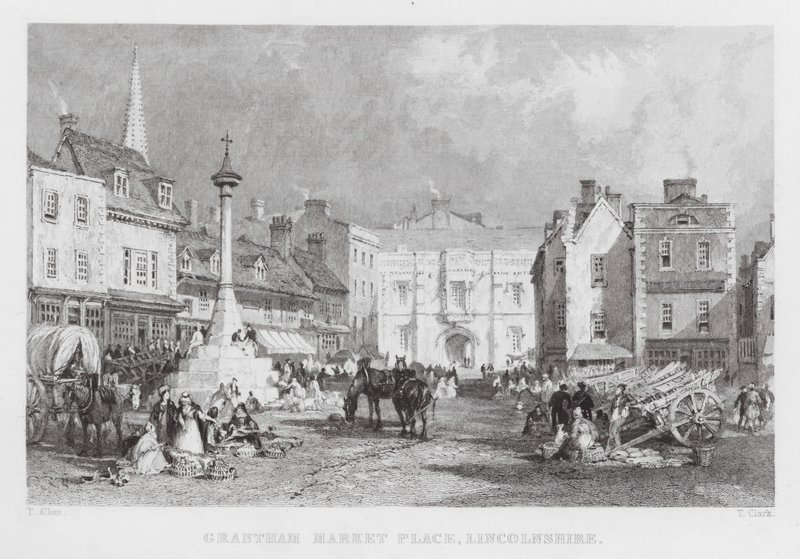 Grantham Market Place, Lincolnshire (grawerowanie) autorstwa Thomas (after) Allom