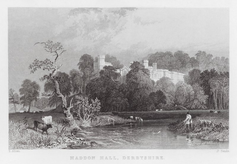 Haddon Hall, Derbyshire (grawerowanie) autorstwa Thomas (after) Allom