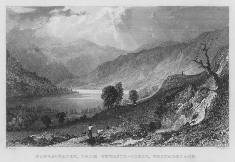 Hawes-Water, z Thwaite-Force, Westmorland (grawerowanie) autorstwa Thomas (after) Allom