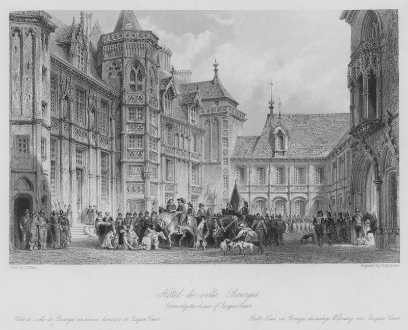 Hotel-de-ville, Bourges, dawniej dom Jacquesa Coeur (grafika) autorstwa Thomas (after) Allom