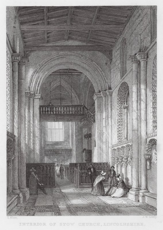 Wnętrze kościoła Stow, Lincolnshire (grawerowanie) autorstwa Thomas (after) Allom
