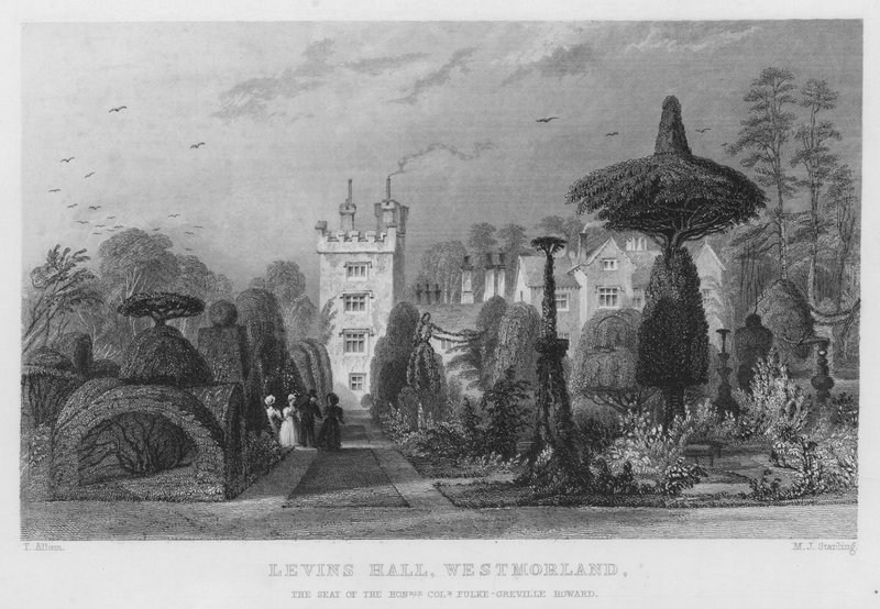 Levins Hall, Westmorland, siedziba Fulke-Greville Howard (rycina) autorstwa Thomas (after) Allom