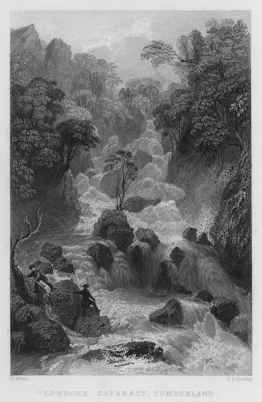 Zaćma Lowdore, Cumberland (grawerowanie) autorstwa Thomas (after) Allom