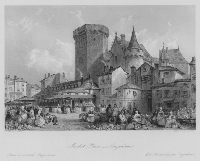 Rynek, Angouleme (grawerowanie) autorstwa Thomas (after) Allom