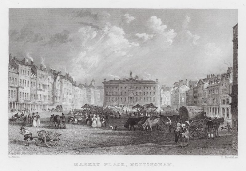Rynek, Nottingham (grawerowanie) autorstwa Thomas (after) Allom