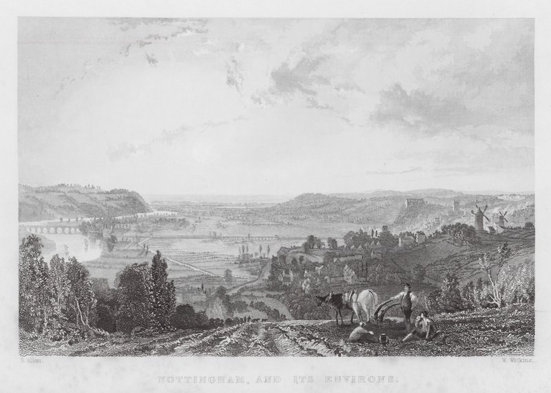 Nottingham i okolice (grawerowanie) autorstwa Thomas (after) Allom