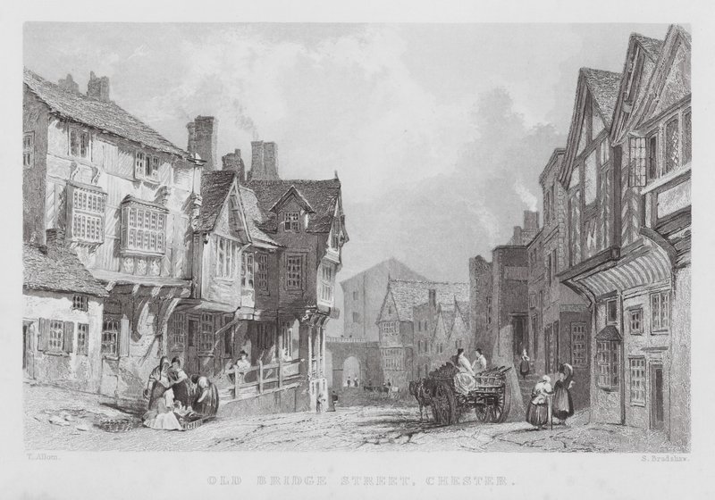 Old Bridge Street, Chester (grawerowanie) autorstwa Thomas (after) Allom