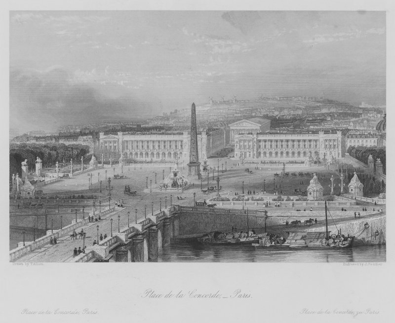 Place de la Concorde, Paryż (rycina) autorstwa Thomas (after) Allom